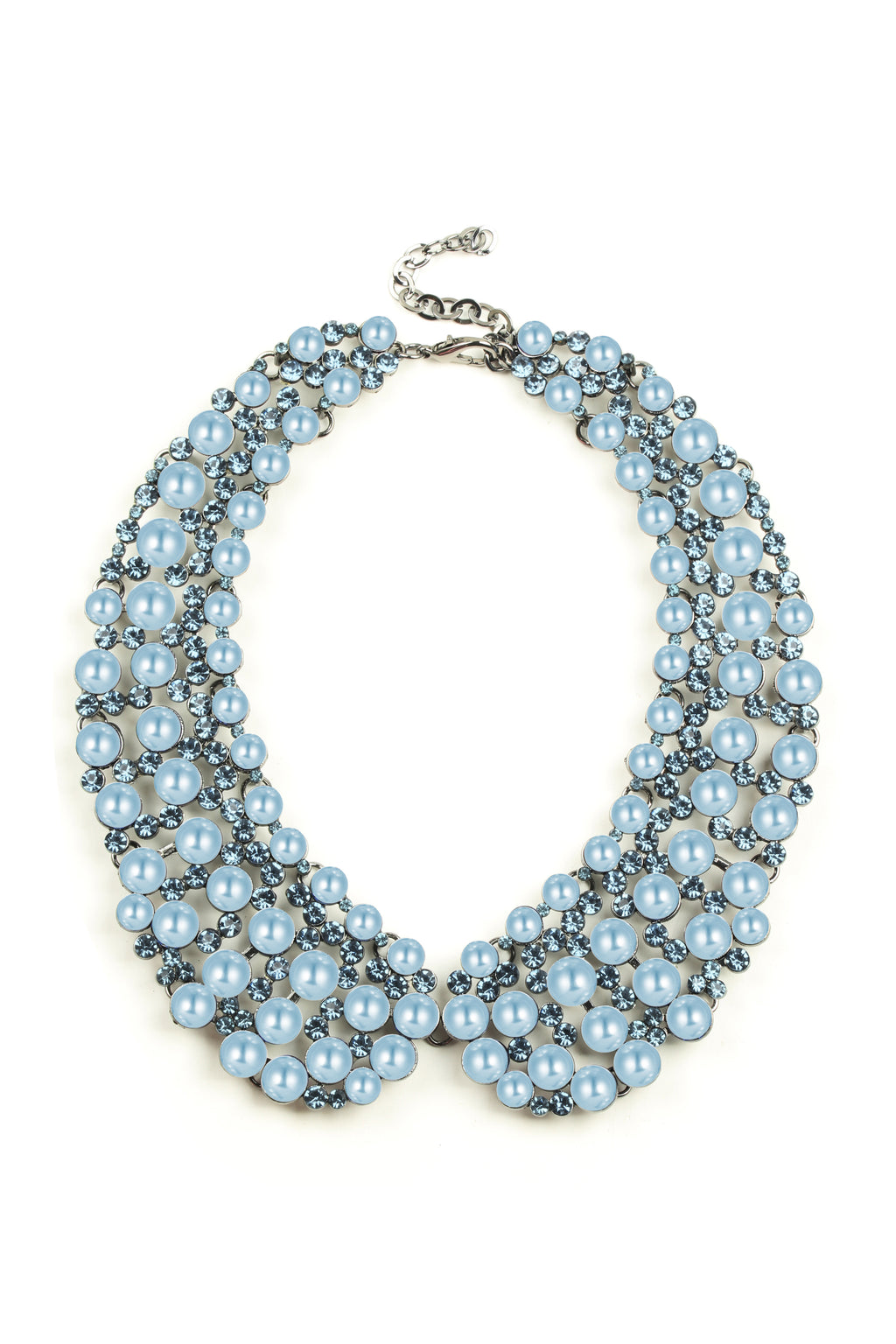 Blue glass pearl statement collar necklace.