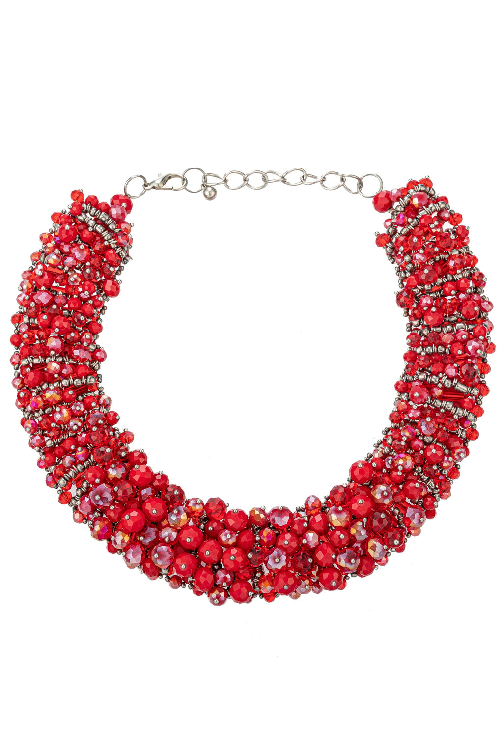 2 tone red acrylic bead collar necklace