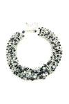 Black and white glass crystal beaded statement collar necklace.