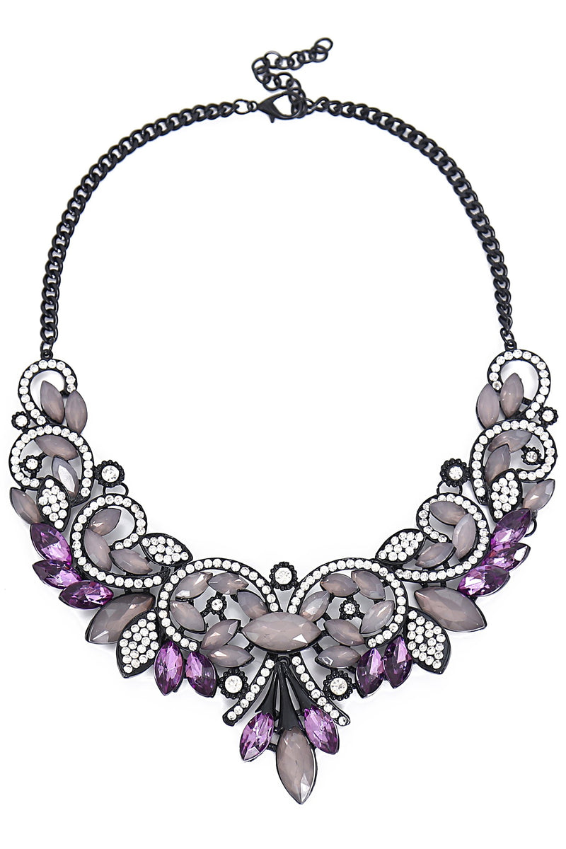 gold ab stone wing ship bib necklace