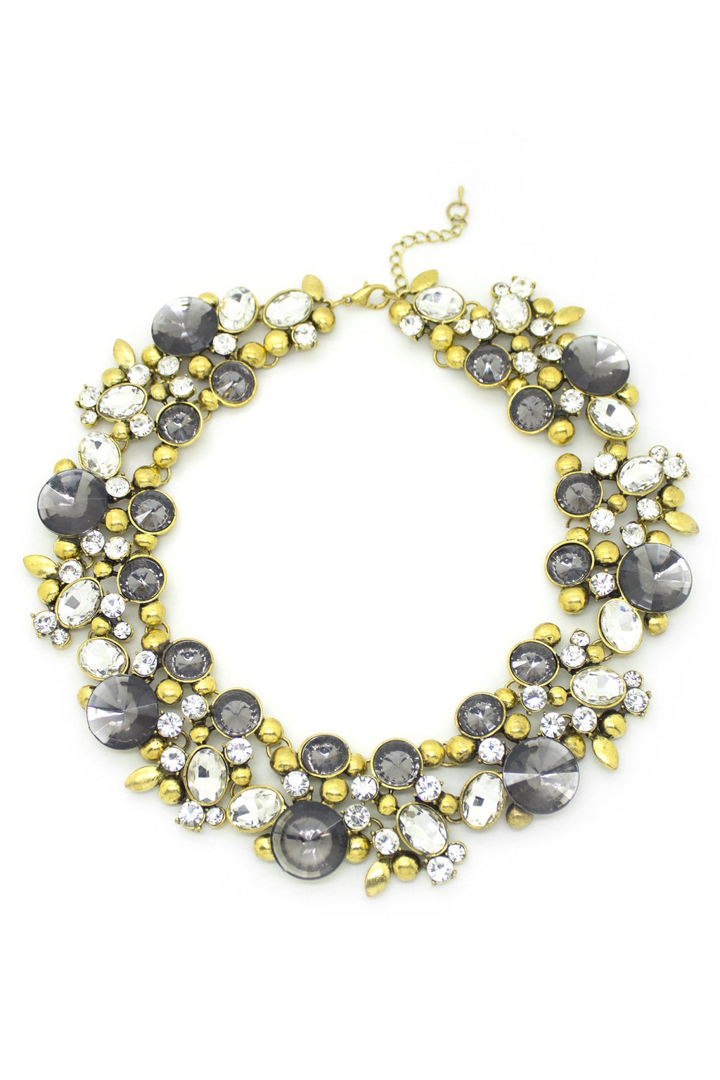 Large statement necklace with grey and white glass circle beads.