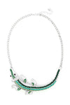 Silver tone alloy gator pendant necklace studded with glass crystals.
