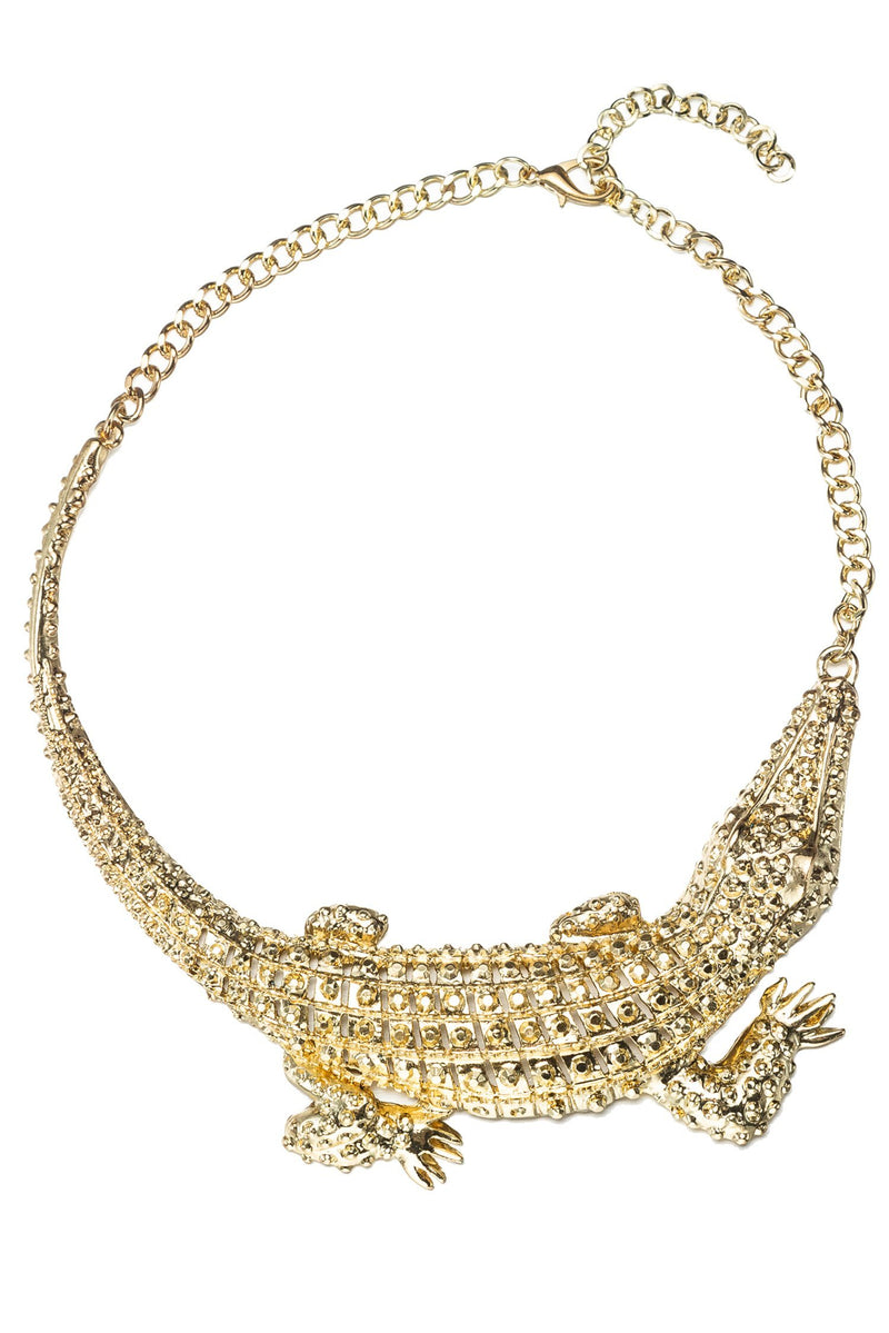 gold tone alligator bib necklace