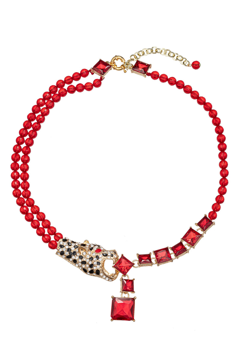 Larissa Red Leopard Beaded Necklace