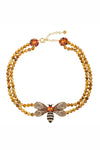 Gold tone alloy honey bee pendant necklace with agate beads.