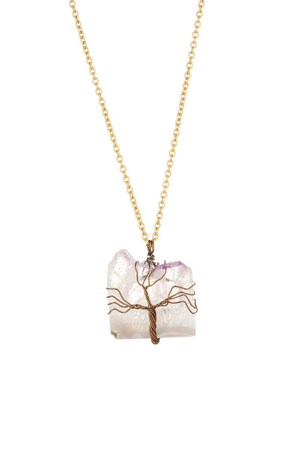 Gold alloy necklace with an agate stone Tree of Life pendant.