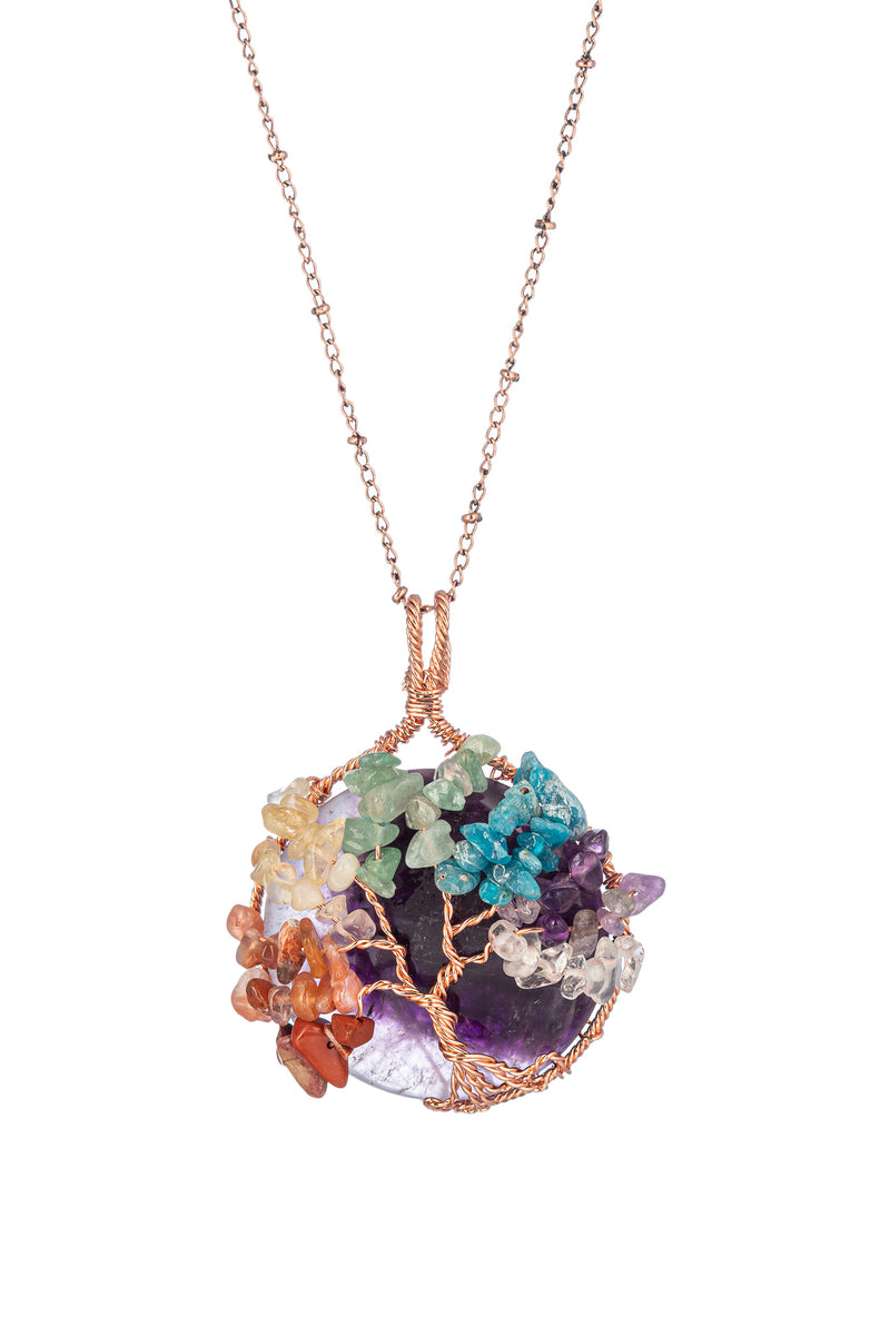 Tree of Life pendant necklace made of a natural agate stone.