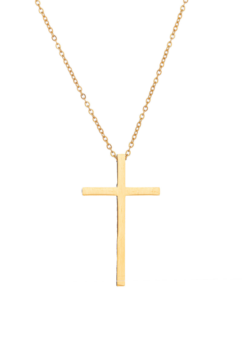 Gold tone brass necklace with a sterling silver cross pendant.