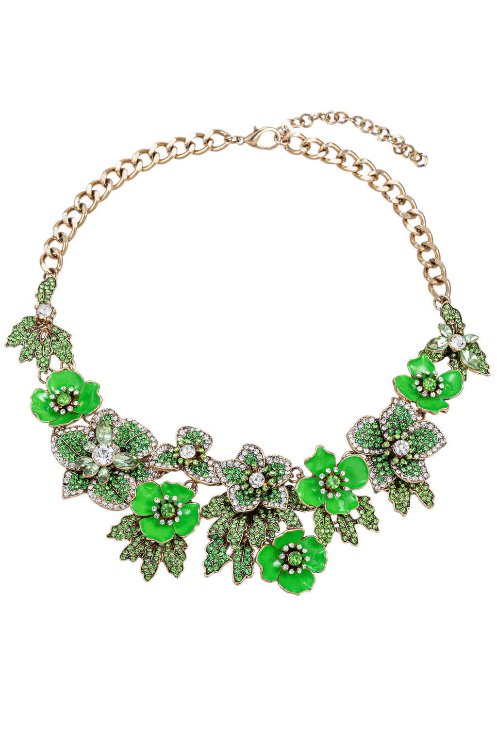 Green floral statement necklace.