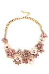 pink pastel floral statement bib necklace