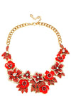 red flower floral statement bib necklace