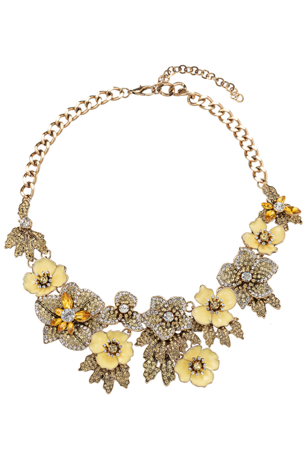 Yellow floral statement necklace.