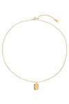 Gold tone titanium pendant square pendant necklace studded with CZ crystals.