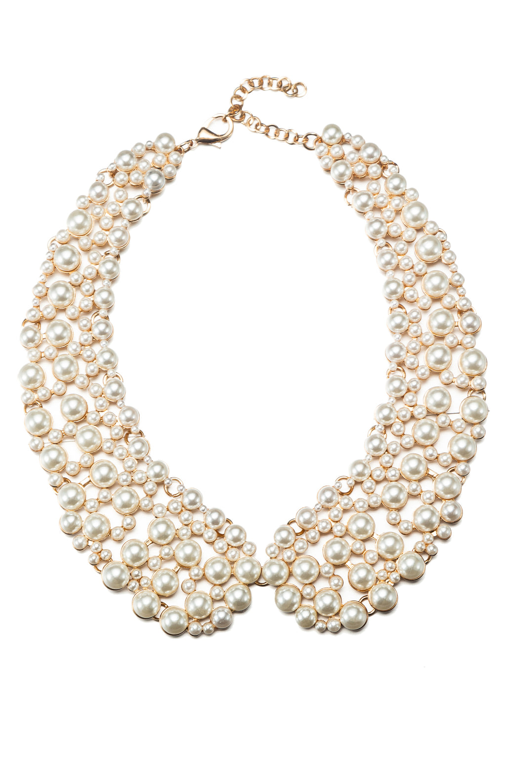 cream pearl statement collar necklace in gold tone
