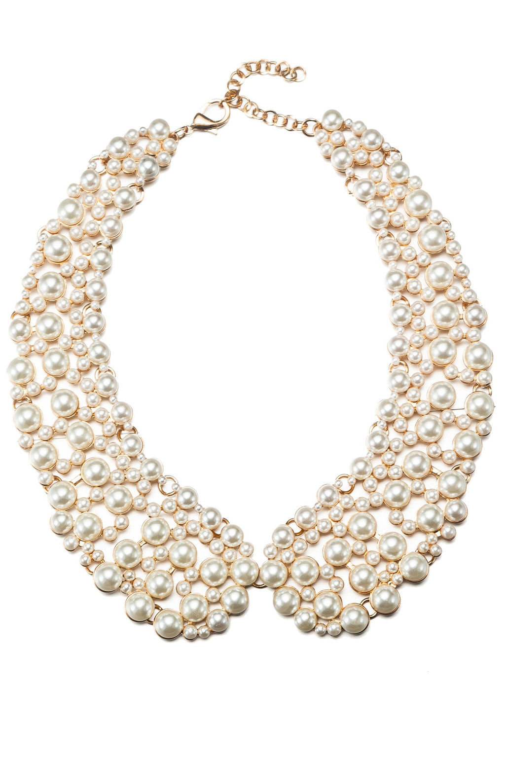 12 inch gold collar necklace decorated with pearl bead pattern.