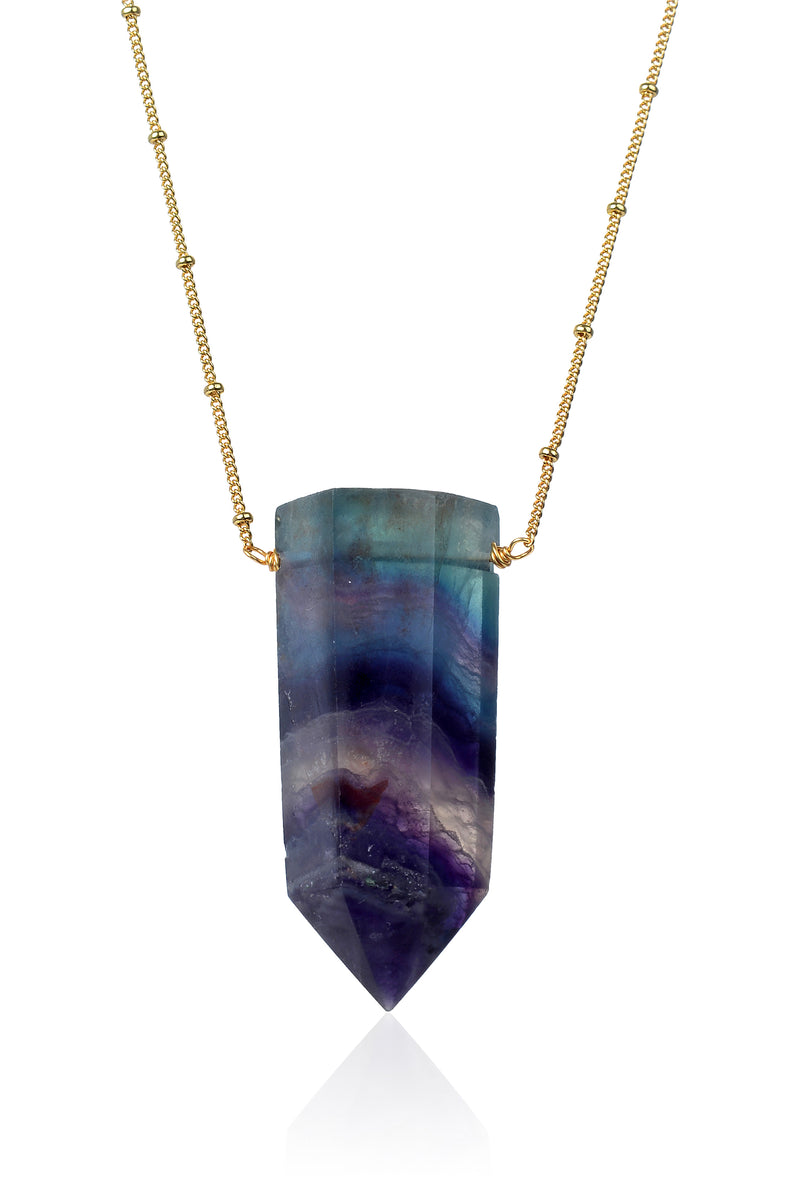 Rainbow fluorite pendant drop necklace.