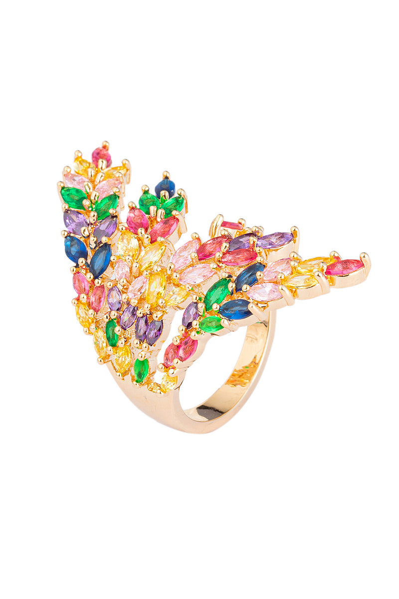 Rainbow CZ crystal ring.