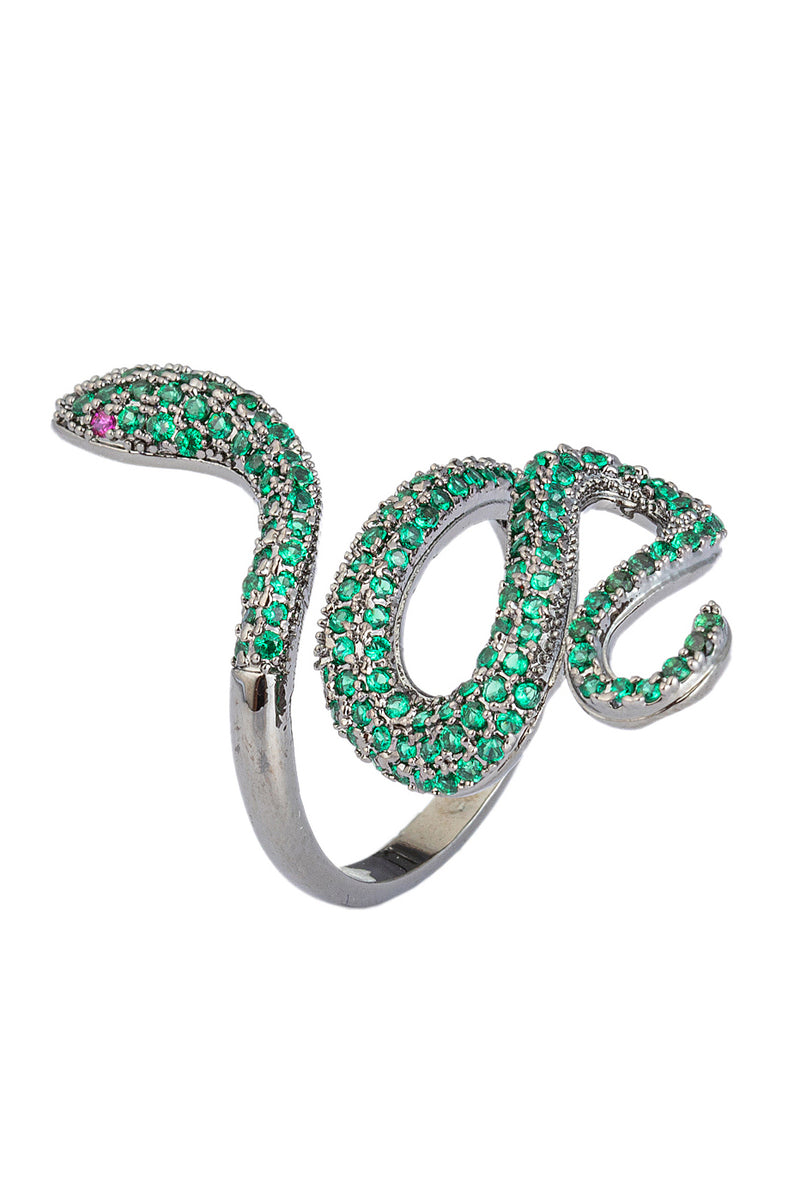 Green snake CZ crystal ring.