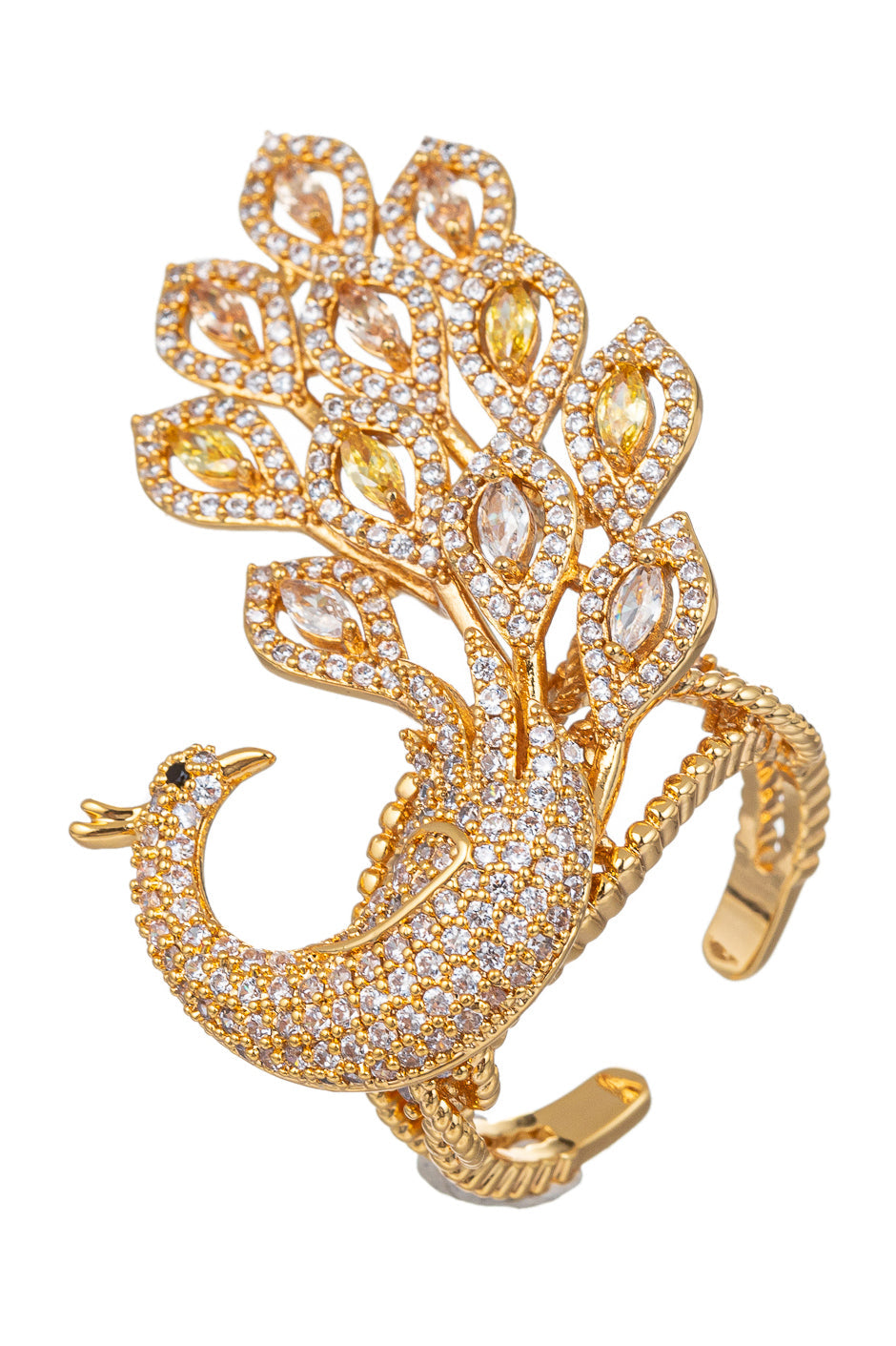 Peacock Tail 18K Gold Plated CZ Adjustable Ring