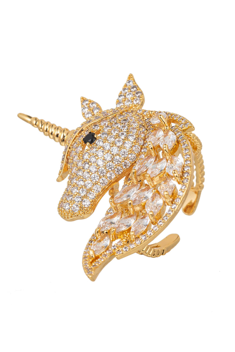 Unicorn 18K Gold Plated CZ Adjustable Ring