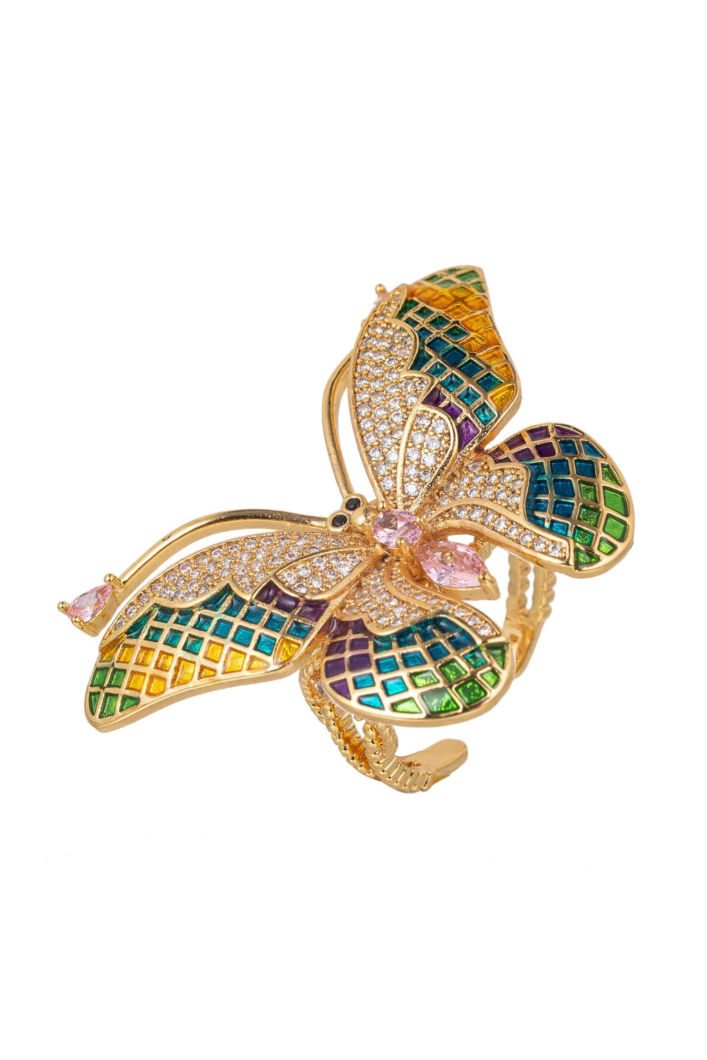 Monarch Rainbow CZ Butterfly Adjustable Ring