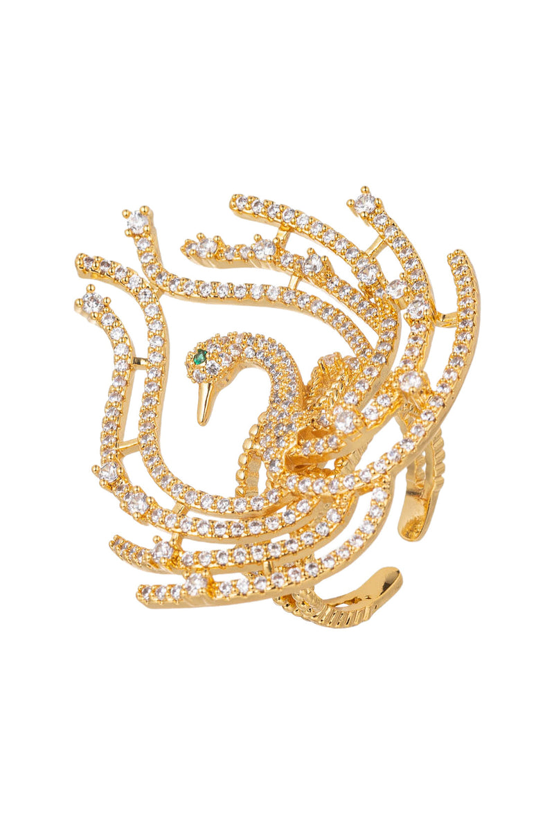 Swan 18K Gold Plated CZ Adjustable Ring