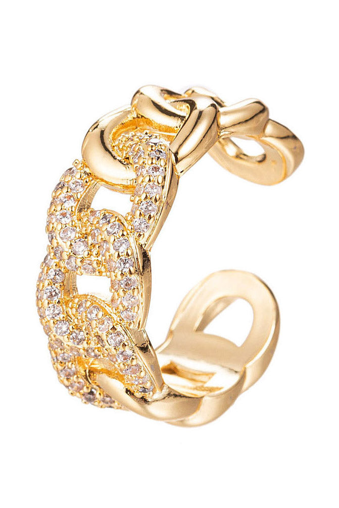 Gold tone brass ring studded with CZ crystals.