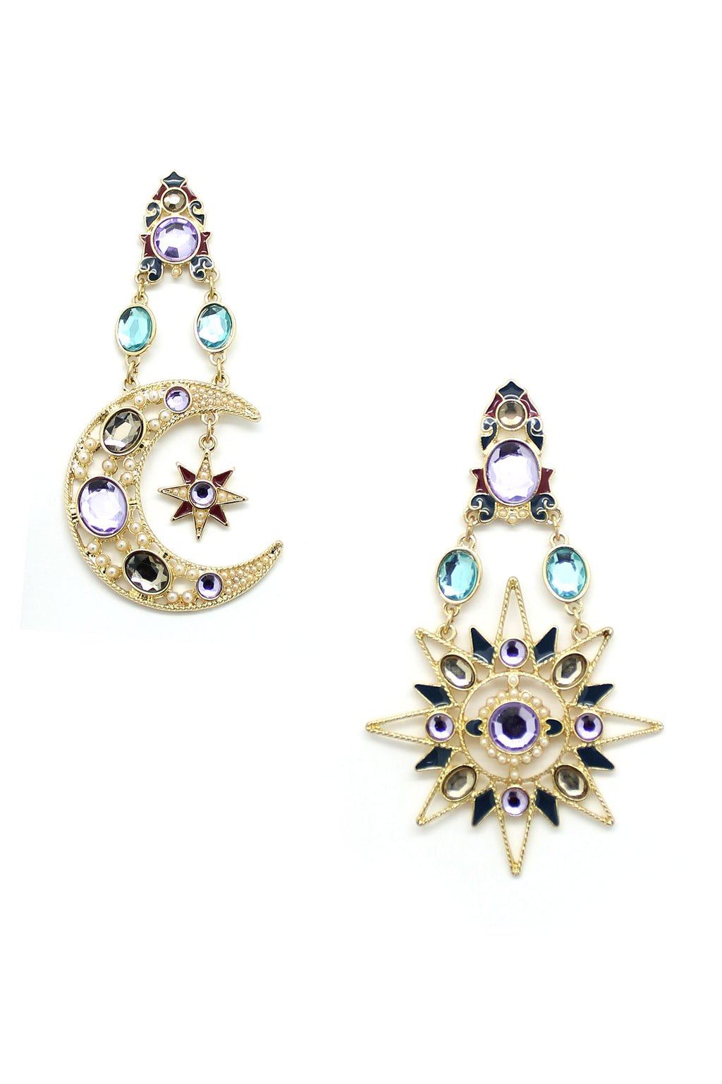 sun moon and star drop earrings