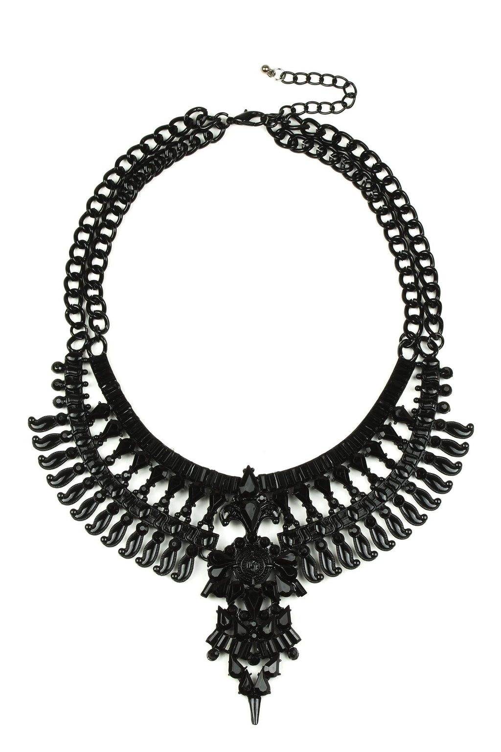 Black alloy glass crystal tribal statement necklace.