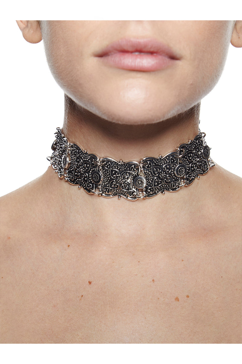 Boho Silver Tone Choker