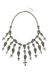 multi skull dark silver statement fringe necklace