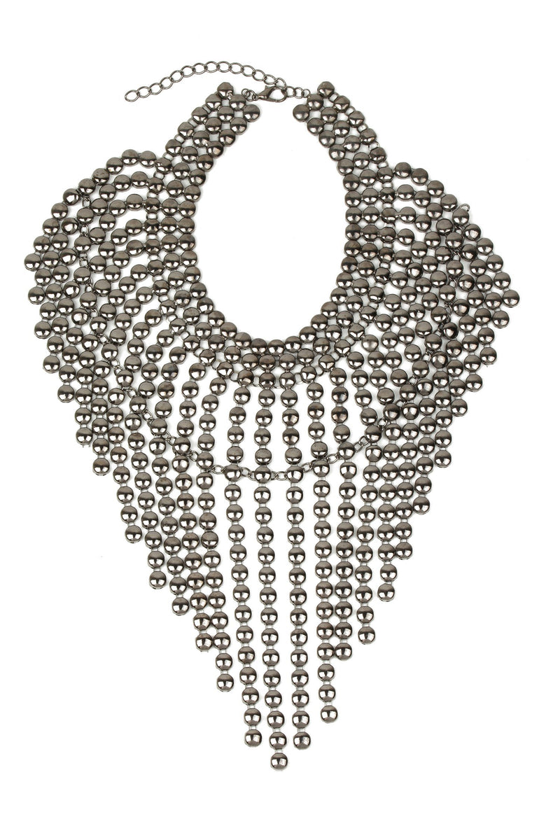 silver tone beaded fringe drop necklace