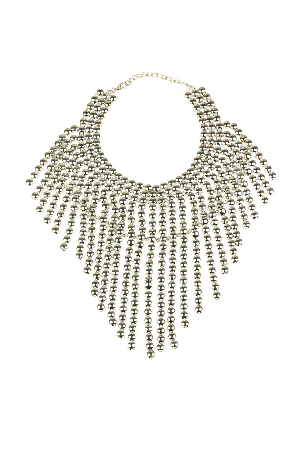 silver fringe large statement bead necklace