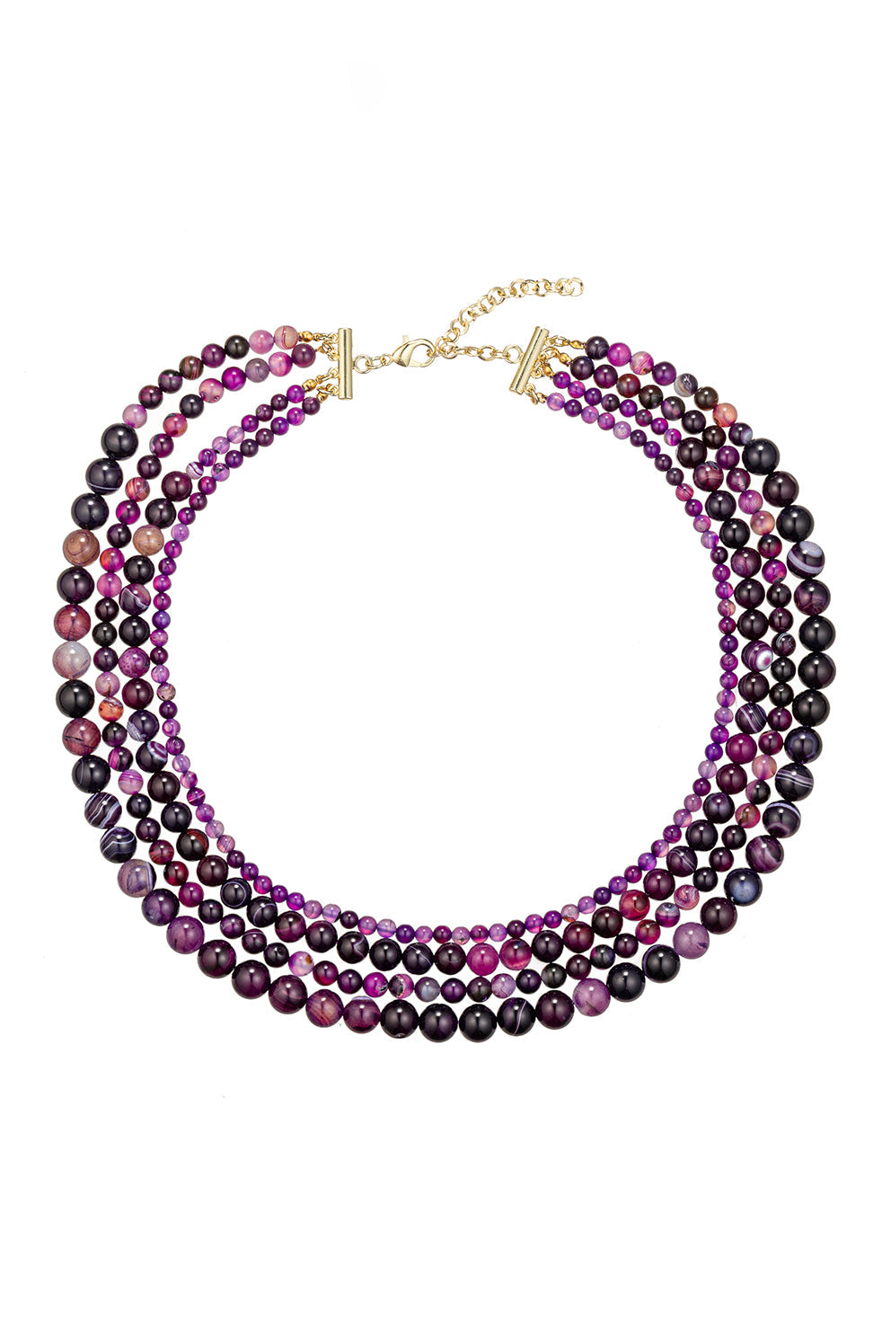 Unleash your inner elegance with a multi-strand necklace featuring amethyst agate beads, adding a touch of royal charm to your ensemble.