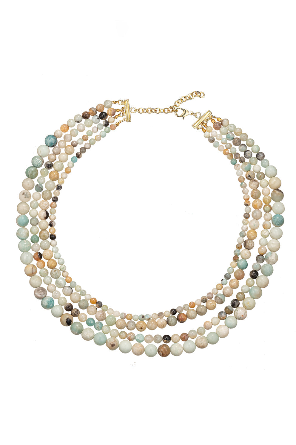A multi-strand necklace adorned with amazonite agate beads, offering a vibrant and stylish look.