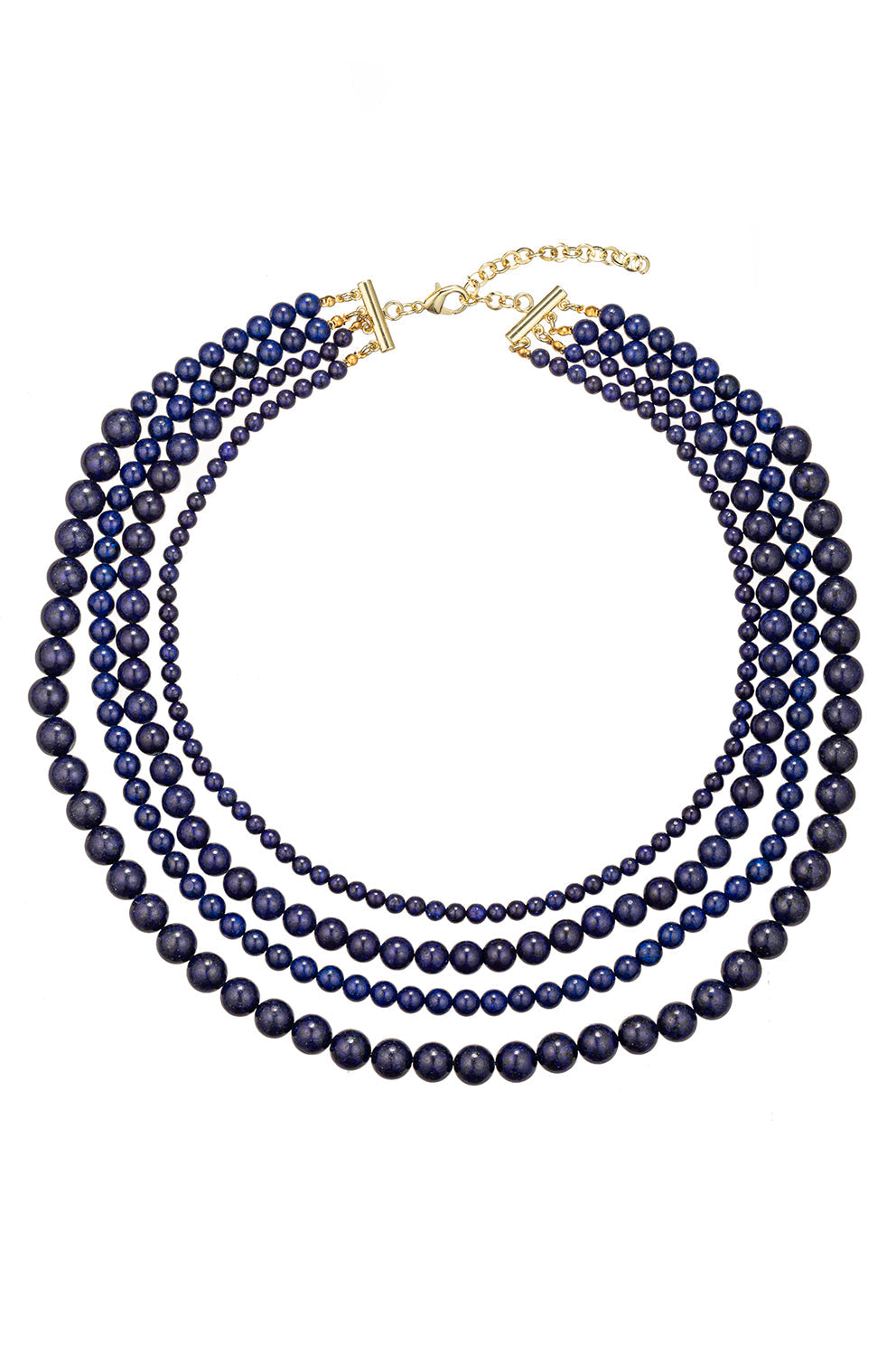 Elevate your look with a multi-strand necklace adorned with lapis agate beads, infusing deep blue hues for a captivating and stylish appeal.