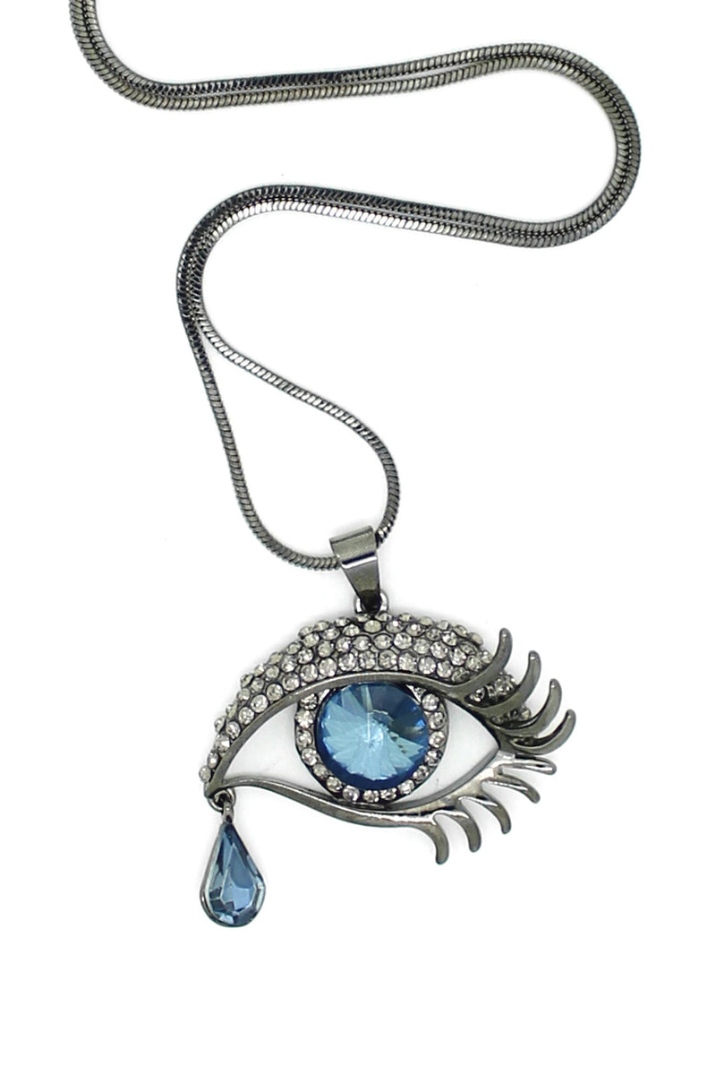 evil eye pendant necklace in dark silver