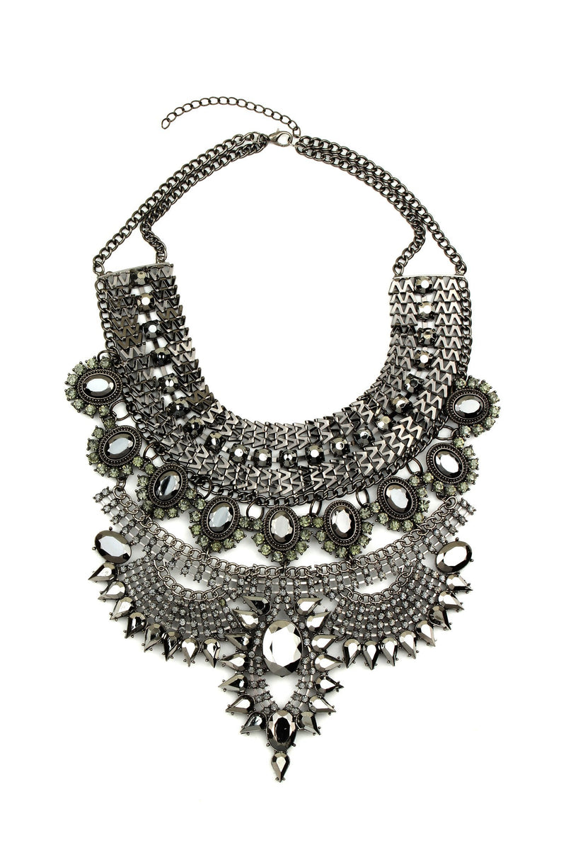 dark silver metallic statement necklace