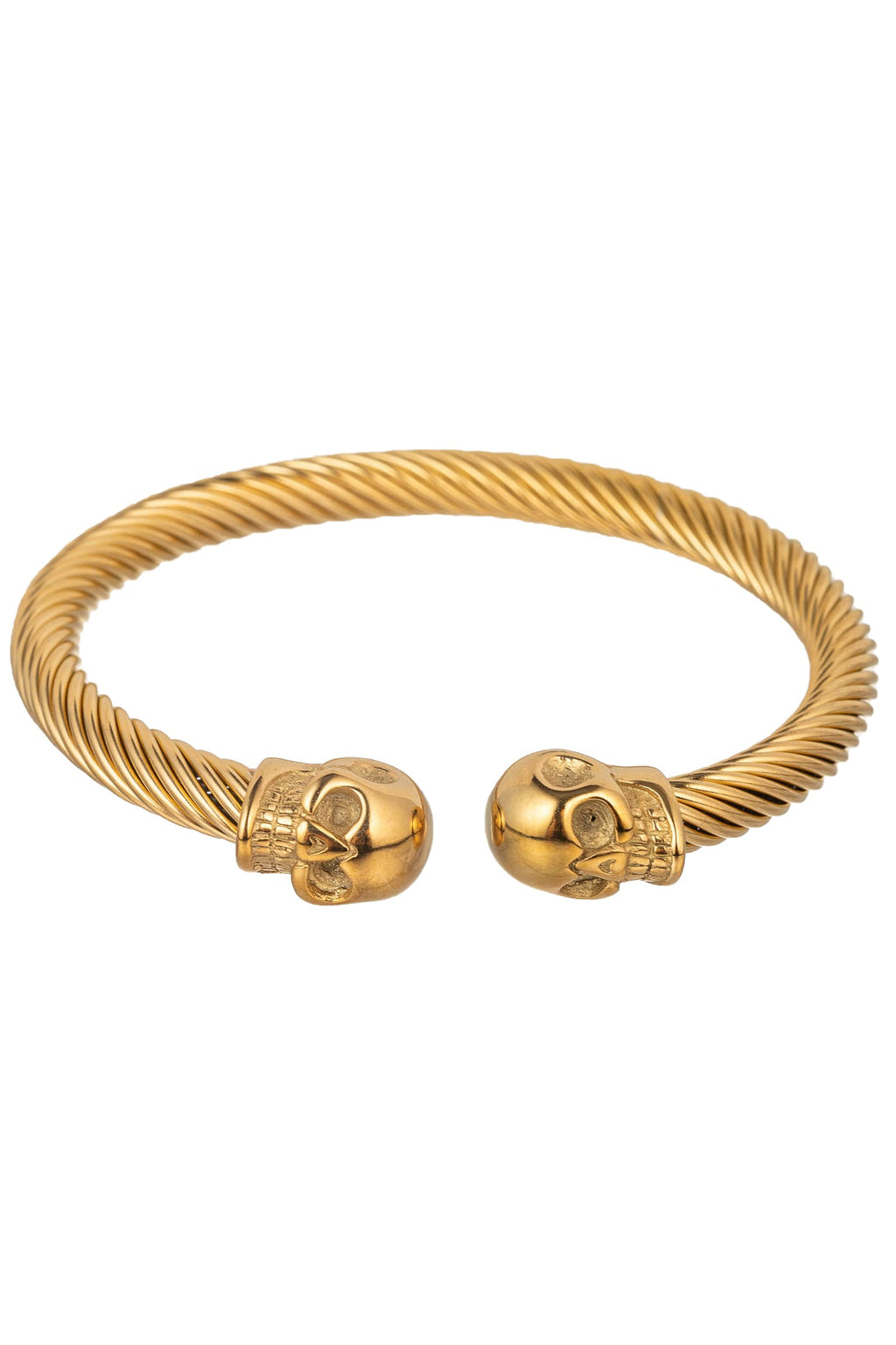 Double Skull Head Titanium Gold Cuff Bracelet