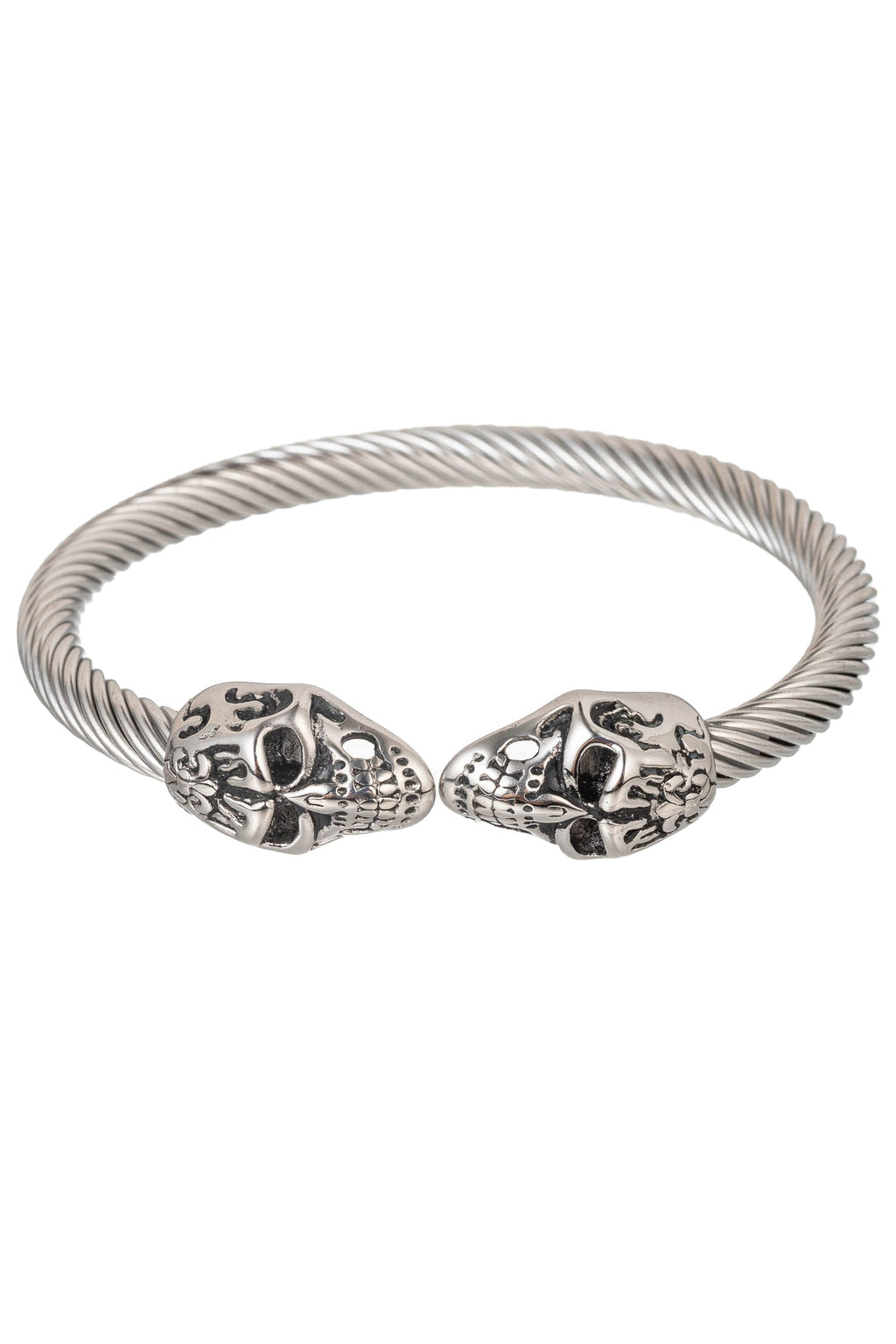 Double Head Skull Silver Titanium Bracelet