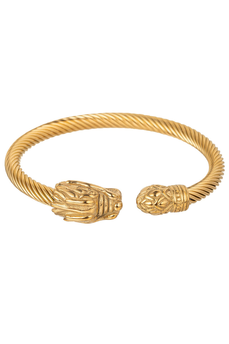 Double Dragon Head Titanium Gold Bracelet Cuff