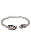 Double Dragon Head Titanium Silver Bracelet Cuff