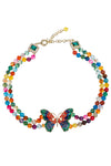 Embrace vibrant beauty with this pendant necklace featuring a beaded monarch butterfly design in a rainbow of colors.