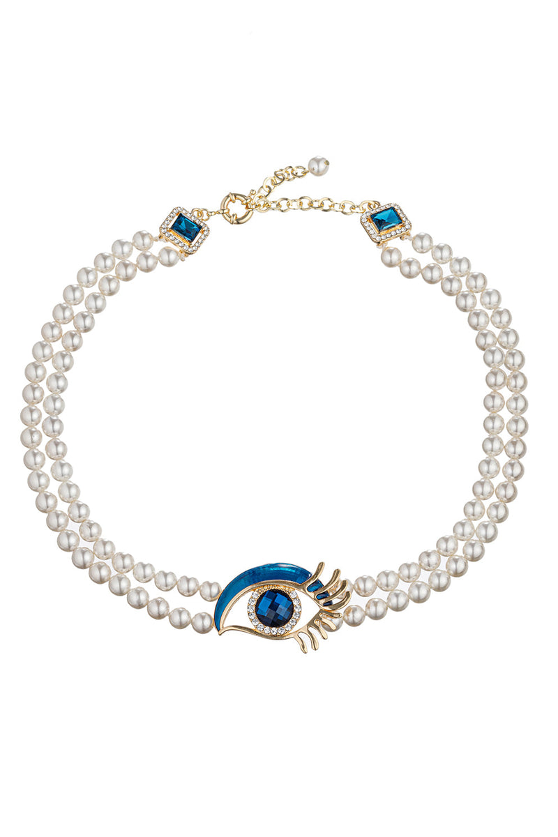 Elevate your elegance with this necklace featuring blue glass pearls, a timeless symbol of sophistication.