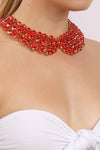 Model wearing red crystal collar necklace