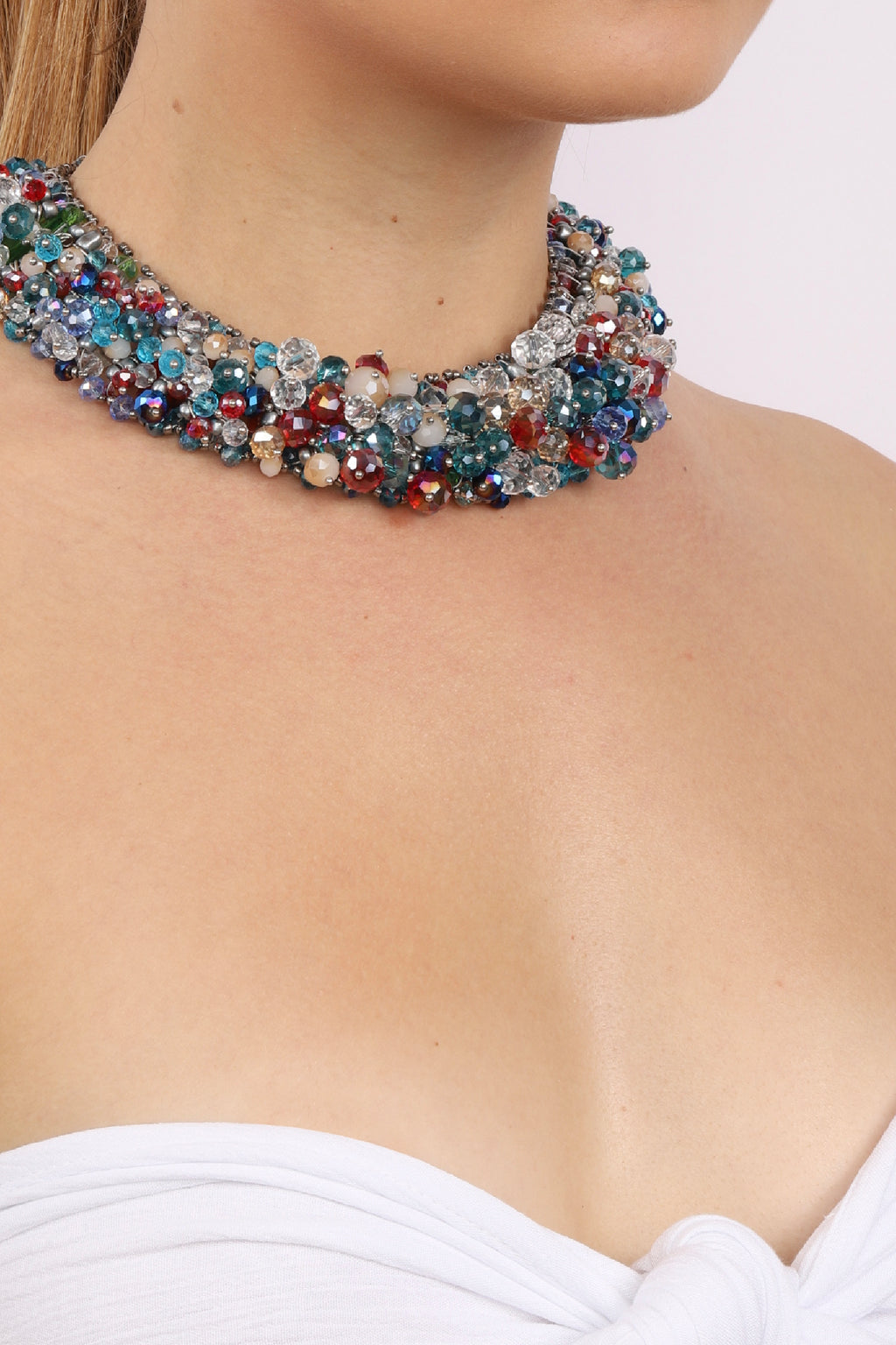 rainbow acrylic beaded chunky collar necklace