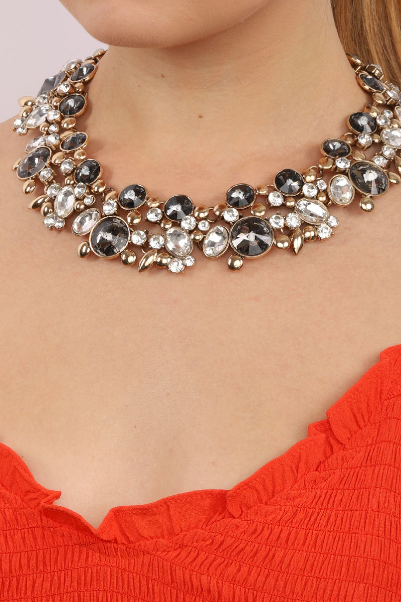 Clementine statement necklace with glass crystals on model