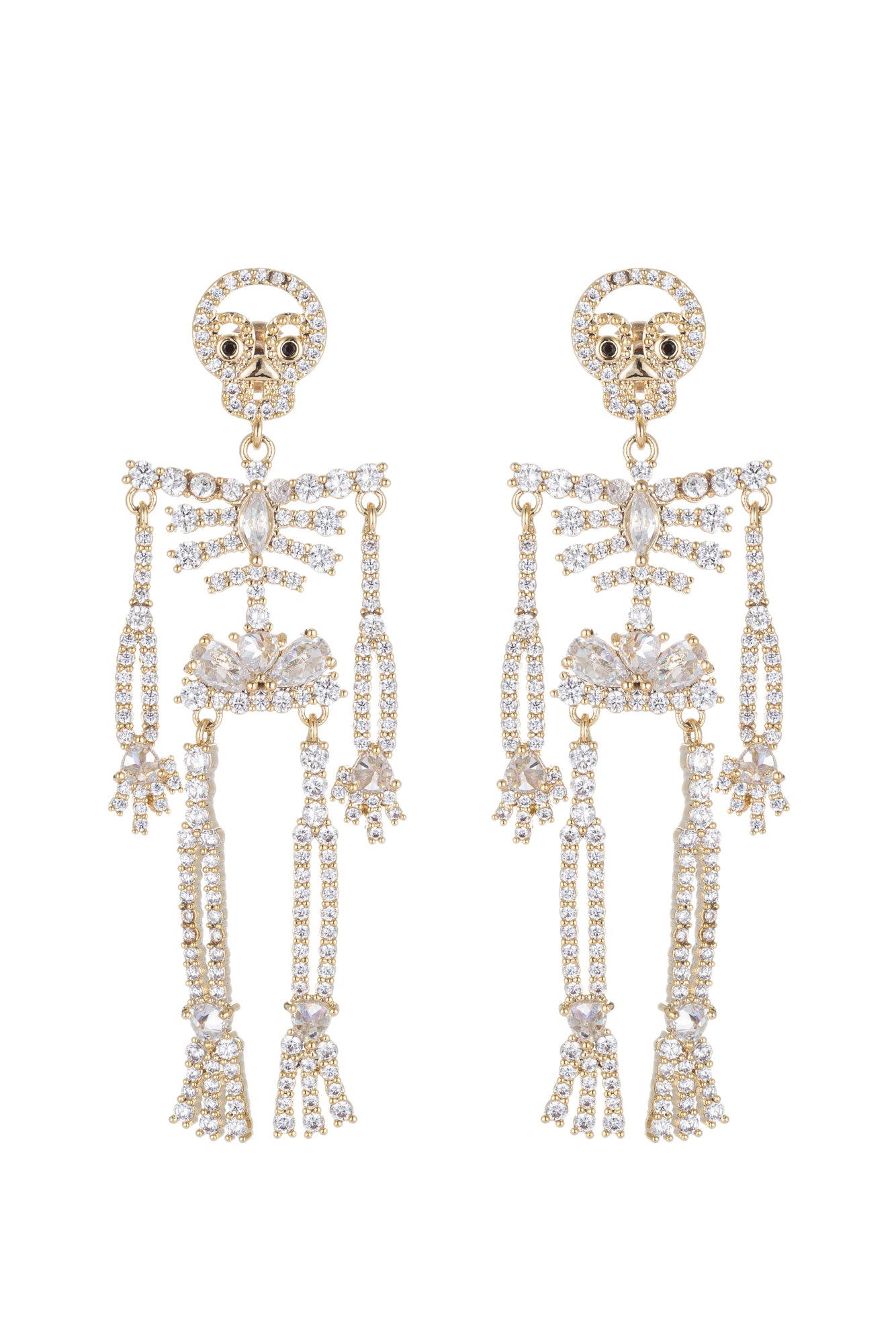 Skull statement earrings studded with CZ crystals.