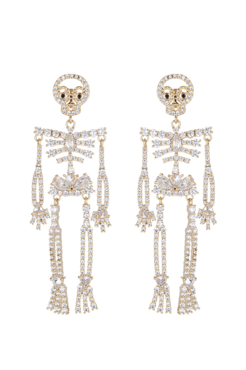 Skull statement earrings studded with CZ crystals.