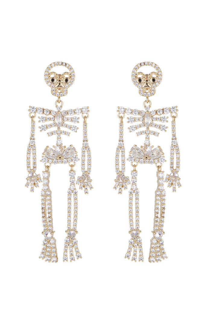Skull statement earrings studded with CZ crystals.